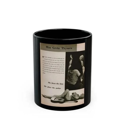 Greta Thyssen #145 - 1 Pages & 2 B&W Photos, Captions & Short Paragraph from Jem Mag. June '58 (Vintage Female Icon) Black Coffee Mug 11oz - Go Mug Yourself