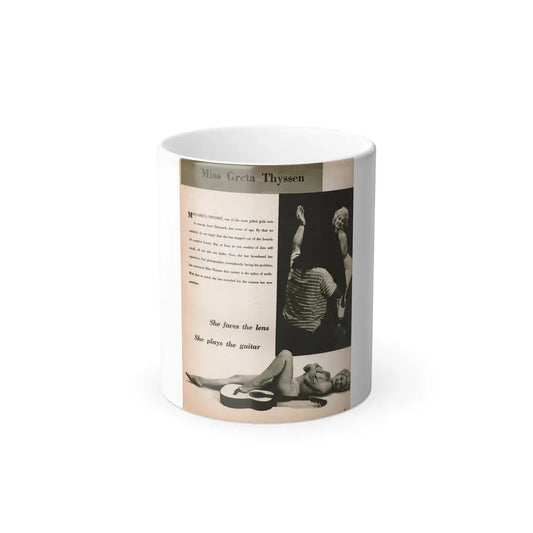 Greta Thyssen #145 - 1 Pages & 2 B&W Photos, Captions & Short Paragraph from Jem Mag. June '58 (Vintage Female Icon) Color Changing Mug 11oz 11oz - Go Mug Yourself