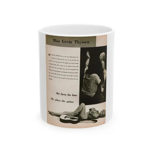 Greta Thyssen #145 - 1 Pages & 2 B&W Photos, Captions & Short Paragraph from Jem Mag. June '58 (Vintage Female Icon) White Coffee Mug 11oz - Go Mug Yourself