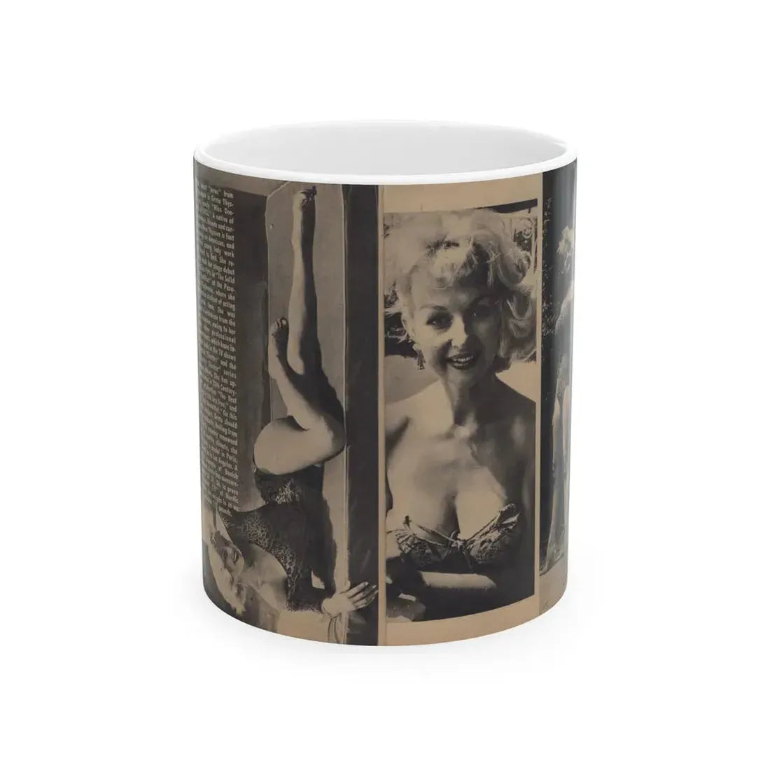 Greta Thyssen #157 - Pages 2 & 3 of 5 with, 3 B&W Photos & Article from Xcitement Digest Mag. June '57 (Vintage Female Icon) White Coffee Mug 11oz - Go Mug Yourself