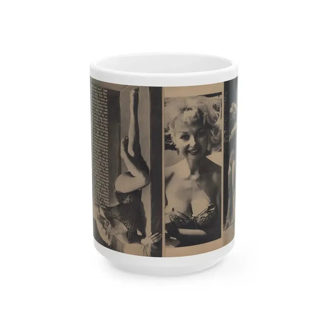 Greta Thyssen #157 - Pages 2 & 3 of 5 with, 3 B&W Photos & Article from Xcitement Digest Mag. June '57 (Vintage Female Icon) White Coffee Mug 15oz - Go Mug Yourself
