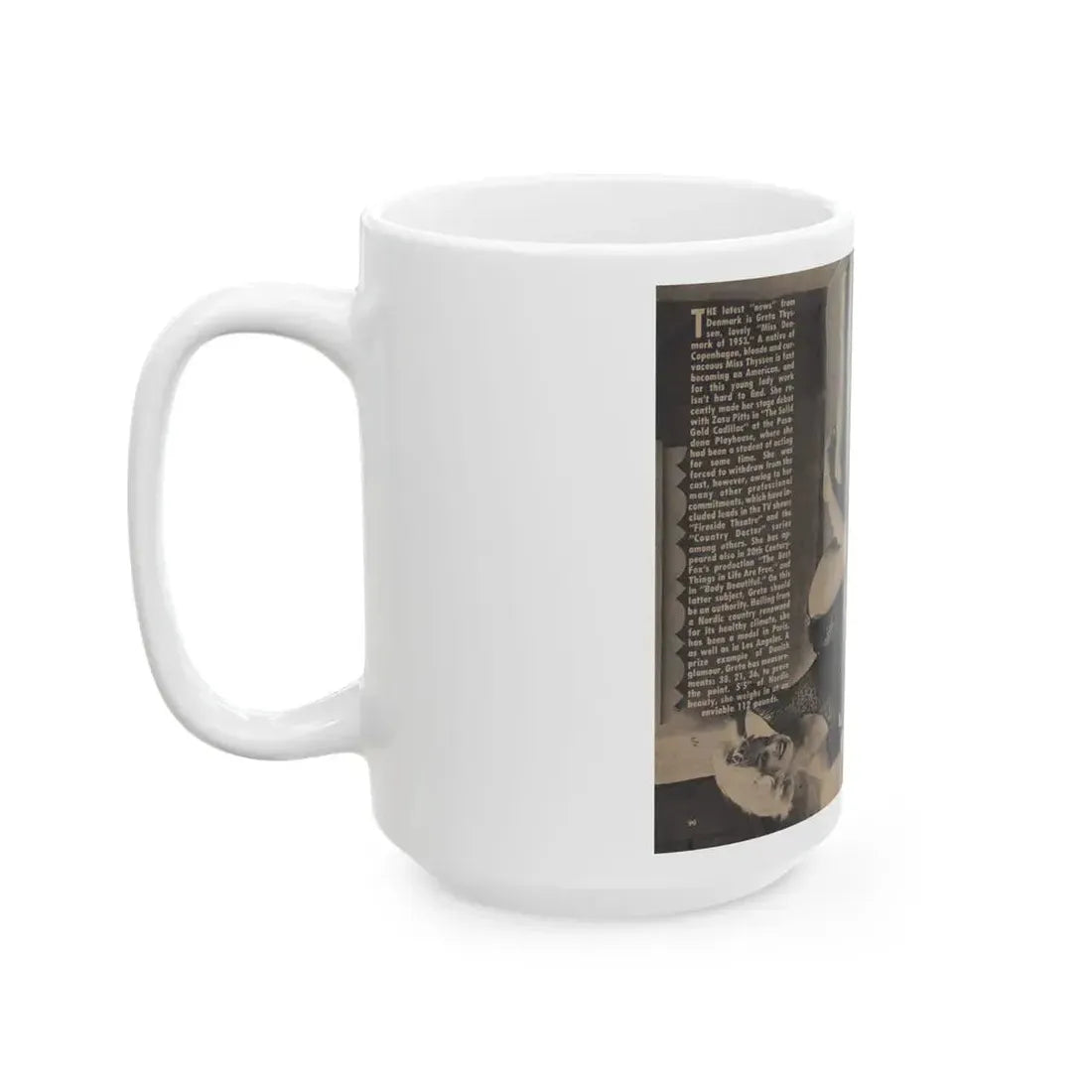 Greta Thyssen #157 - Pages 2 & 3 of 5 with, 3 B&W Photos & Article from Xcitement Digest Mag. June '57 (Vintage Female Icon) White Coffee Mug - Go Mug Yourself