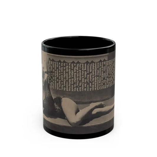 Greta Thyssen #158 - Pages 2 of 5 with, 1 B&W Full Page Centerfold with, Article from Xcitement Digest Mag. June '57 (Vintage Female Icon) Black Coffee Mug 11oz - Go Mug Yourself