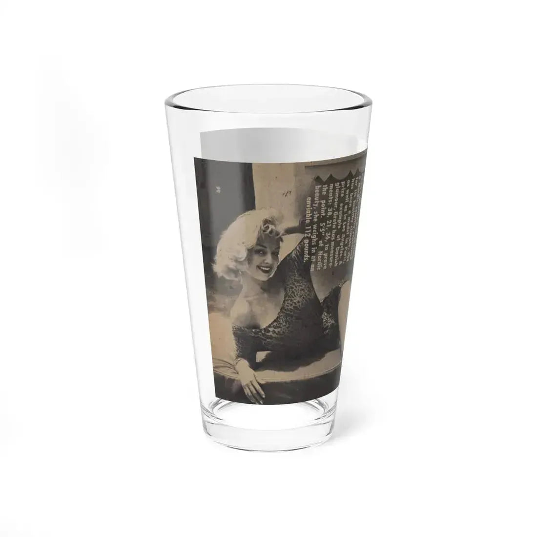 Greta Thyssen #158 - Pages 2 of 5 with, 1 B&W Full Page Centerfold with, Article from Xcitement Digest Mag. June '57 (Vintage Female Icon) Pint Glass 16oz - Go Mug Yourself