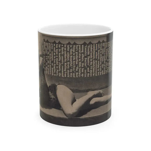 Greta Thyssen #158 - Pages 2 of 5 with, 1 B&W Full Page Centerfold with, Article from Xcitement Digest Mag. June '57 (Vintage Female Icon) White Coffee Mug 11oz - Go Mug Yourself