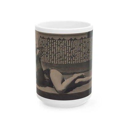 Greta Thyssen #158 - Pages 2 of 5 with, 1 B&W Full Page Centerfold with, Article from Xcitement Digest Mag. June '57 (Vintage Female Icon) White Coffee Mug 15oz - Go Mug Yourself