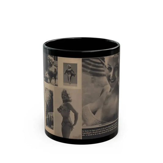 Greta Thyssen #159 - Pages 4 & 5 of 5 with, 5 B&W Photos & Caption from Xcitement Digest Mag. June '57 (Vintage Female Icon) Black Coffee Mug 11oz - Go Mug Yourself