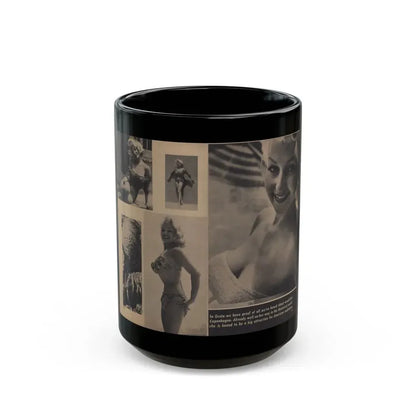 Greta Thyssen #159 - Pages 4 & 5 of 5 with, 5 B&W Photos & Caption from Xcitement Digest Mag. June '57 (Vintage Female Icon) Black Coffee Mug 15oz - Go Mug Yourself