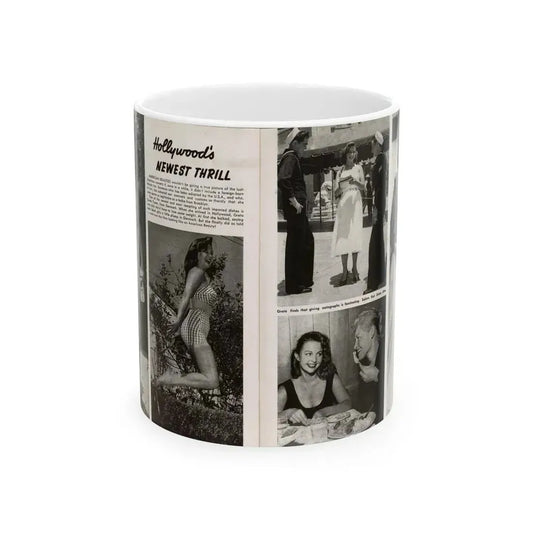 Greta Thyssen #16 - American Beauties Mag. '53 - 2 Pages with, 5 B&W Photos (Vintage Female Icon) White Coffee Mug 11oz - Go Mug Yourself