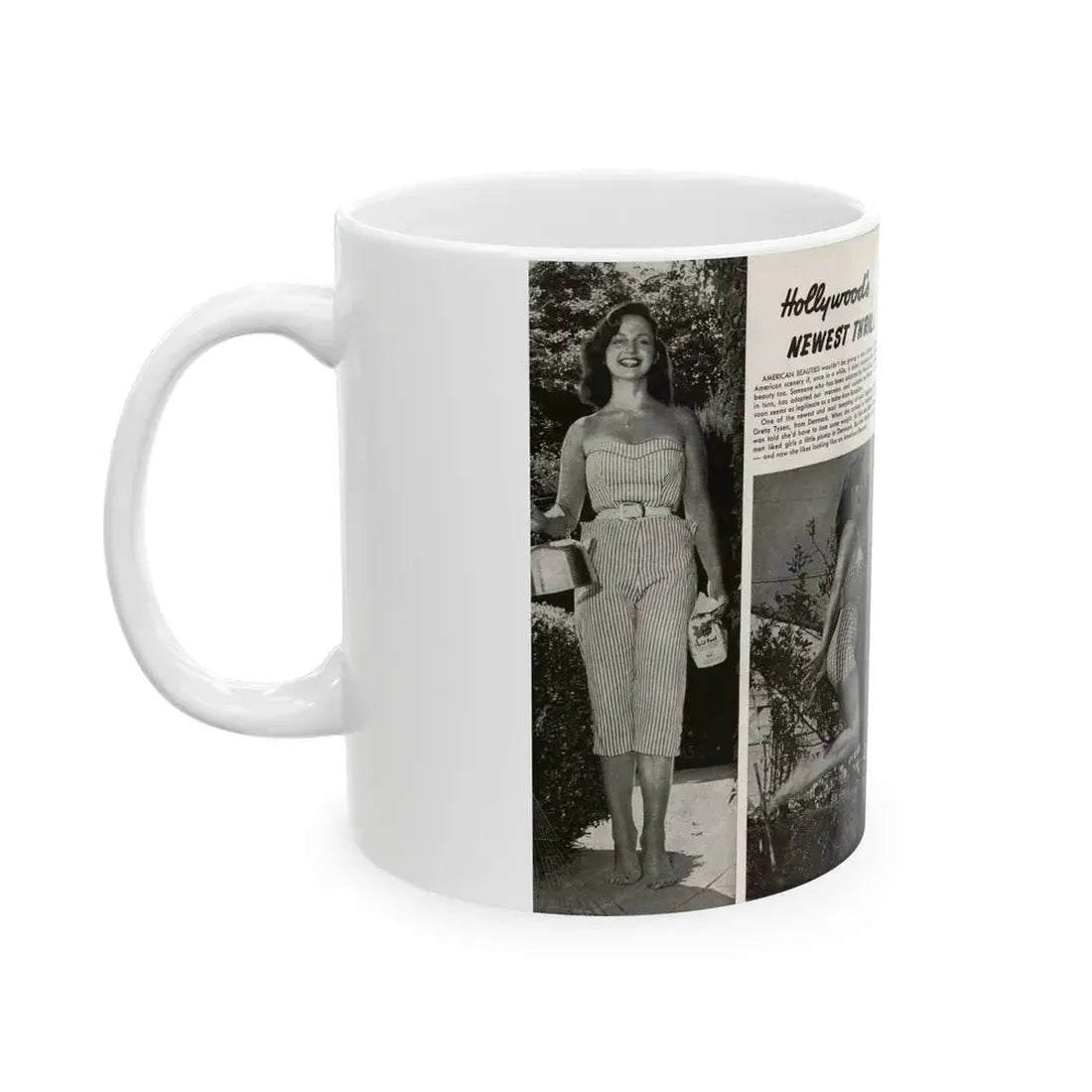 Greta Thyssen #16 - American Beauties Mag. '53 - 2 Pages with, 5 B&W Photos (Vintage Female Icon) White Coffee Mug - Go Mug Yourself