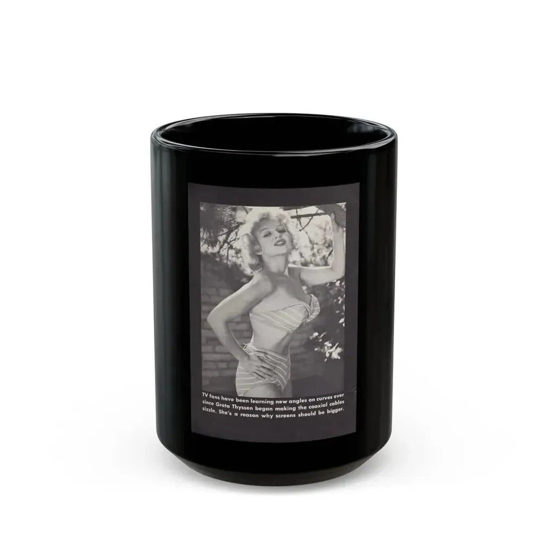 Greta Thyssen #160 - 1 Full Page B&W Photo on Page 38 from BOLD Pocket Mag. Feb. '59 (Vintage Female Icon) Black Coffee Mug 15oz - Go Mug Yourself