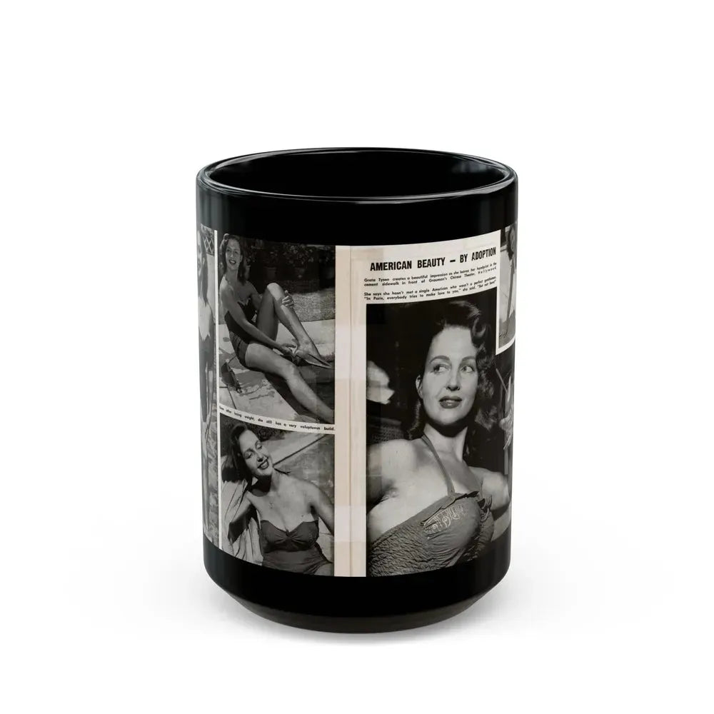 Greta Thyssen #17 - American Beauties Mag. '53 - 2 Pages with, 5 B&W Photos (Vintage Female Icon) Black Coffee Mug 15oz - Go Mug Yourself