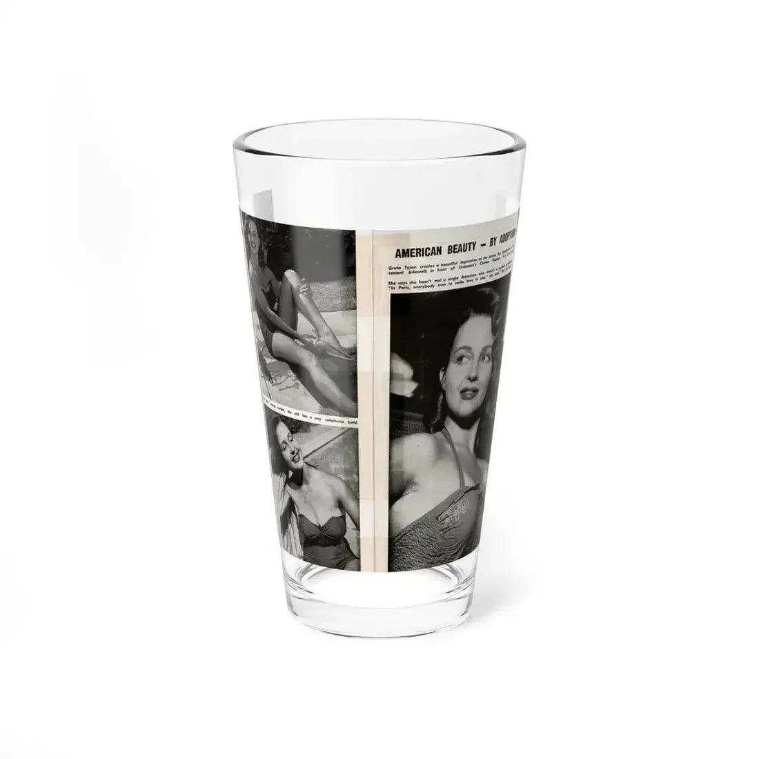 Greta Thyssen #17 - American Beauties Mag. '53 - 2 Pages with, 5 B&W Photos (Vintage Female Icon) Pint Glass 16oz 16oz - Go Mug Yourself