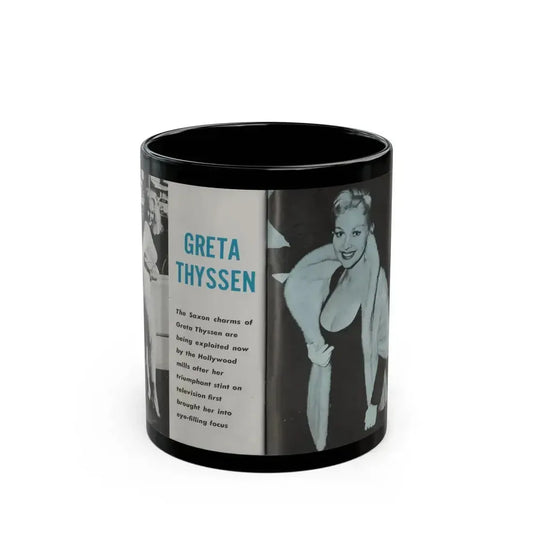 Greta Thyssen #42 - Pose! Pocket Mag. July '58 - 2 B&W Photos & Caption (Vintage Female Icon) Black Coffee Mug 11oz - Go Mug Yourself