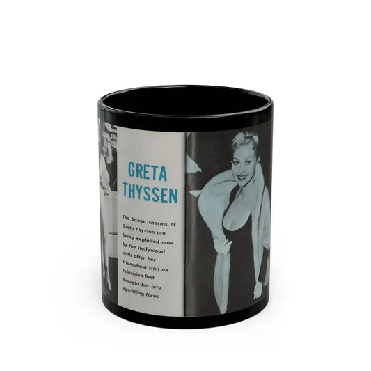 Greta Thyssen #42 - Pose! Pocket Mag. July '58 - 2 B&W Photos & Caption (Vintage Female Icon) Black Coffee Mug 11oz - Go Mug Yourself