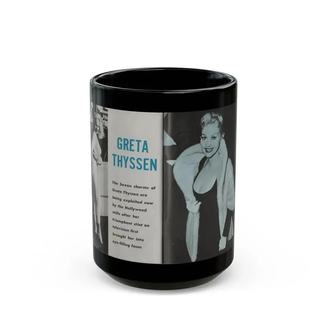 Greta Thyssen #42 - Pose! Pocket Mag. July '58 - 2 B&W Photos & Caption (Vintage Female Icon) Black Coffee Mug 15oz - Go Mug Yourself