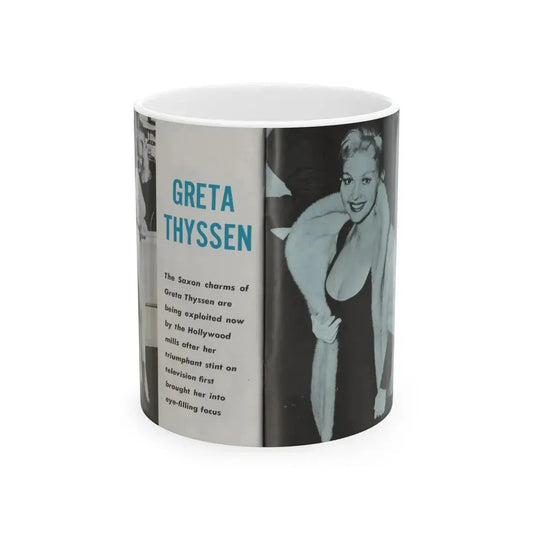 Greta Thyssen #42 - Pose! Pocket Mag. July '58 - 2 B&W Photos & Caption (Vintage Female Icon) White Coffee Mug 11oz - Go Mug Yourself