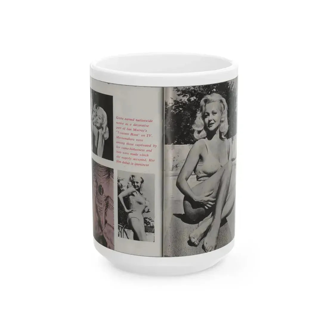Greta Thyssen #43 - Pose! Pocket Mag. July '58 - 4 B&W Photos & Caption (Vintage Female Icon) White Coffee Mug 15oz - Go Mug Yourself