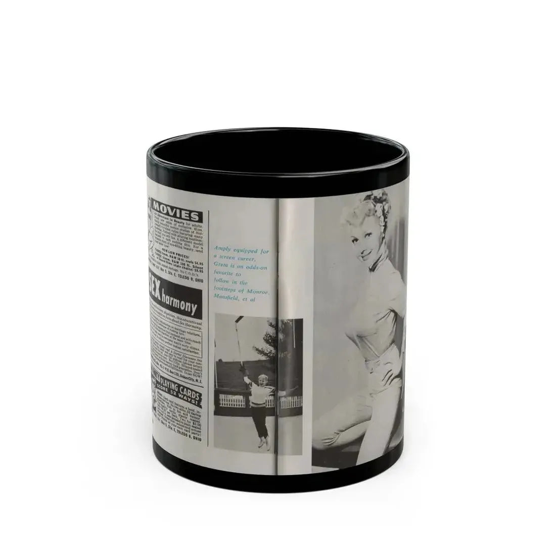 Greta Thyssen #44 - Pose! Pocket Mag. July '58 - 2 B&W Photos & Caption (Vintage Female Icon) Black Coffee Mug 11oz - Go Mug Yourself