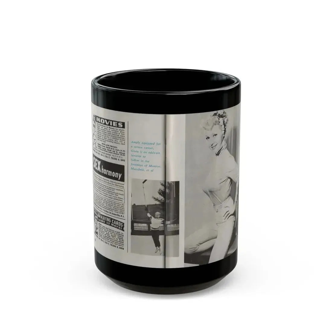 Greta Thyssen #44 - Pose! Pocket Mag. July '58 - 2 B&W Photos & Caption (Vintage Female Icon) Black Coffee Mug 15oz - Go Mug Yourself