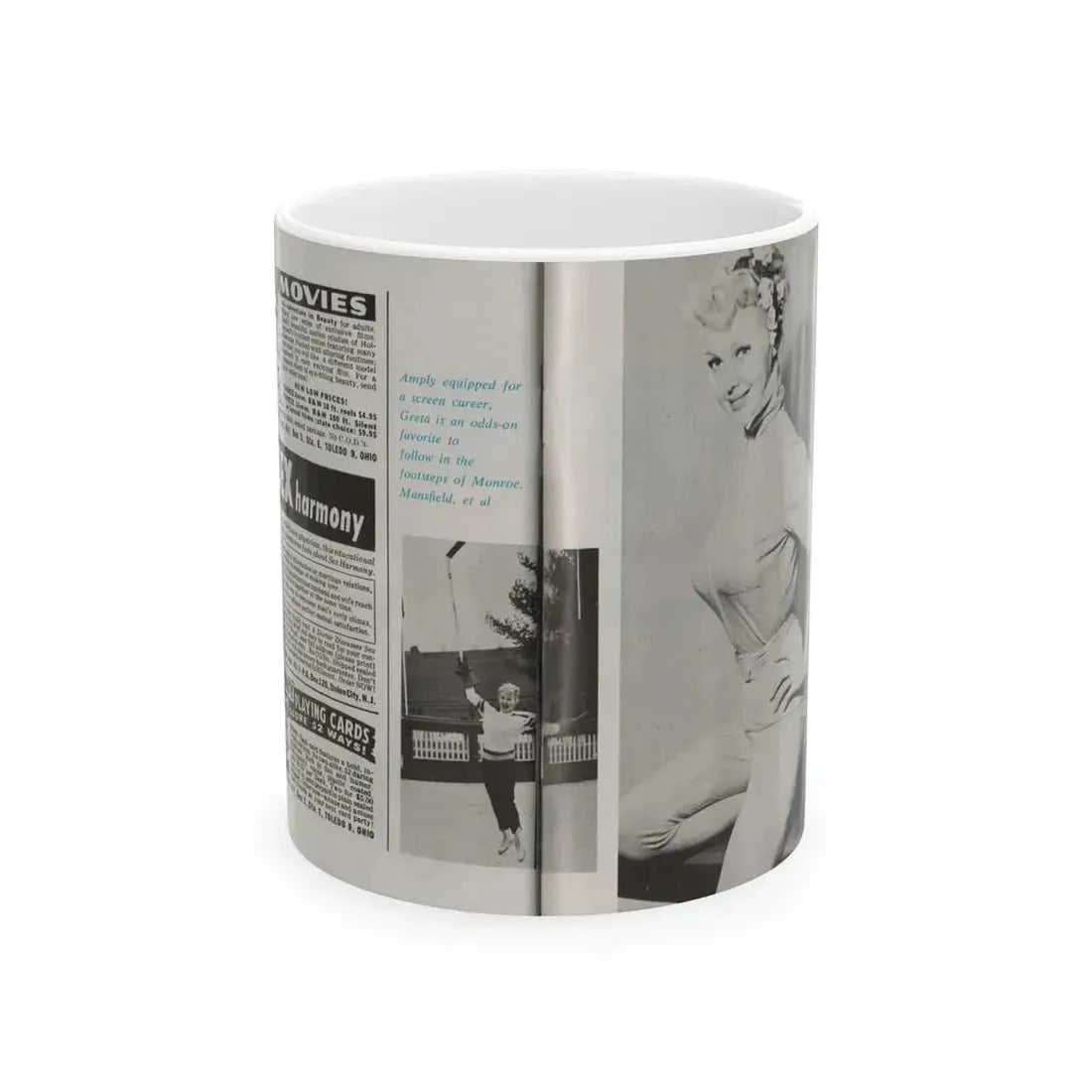 Greta Thyssen #44 - Pose! Pocket Mag. July '58 - 2 B&W Photos & Caption (Vintage Female Icon) White Coffee Mug 11oz - Go Mug Yourself