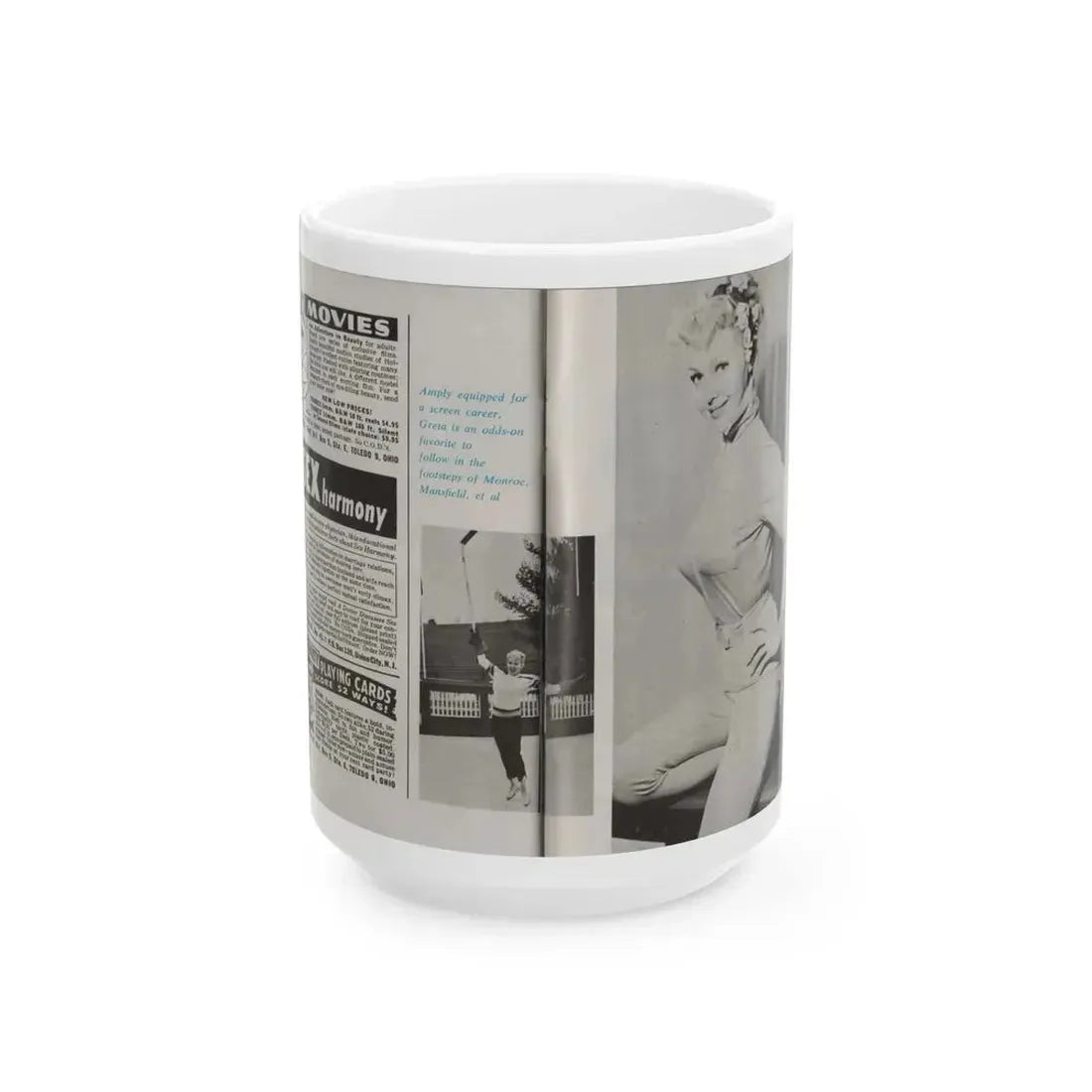 Greta Thyssen #44 - Pose! Pocket Mag. July '58 - 2 B&W Photos & Caption (Vintage Female Icon) White Coffee Mug 15oz - Go Mug Yourself