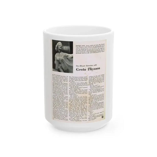 Greta Thyssen #89 - Photo & Article (Vintage Female Icon) White Coffee Mug 15oz - Go Mug Yourself