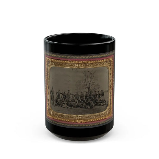 Group Of 26 Unidentified Soldiers In Union Uniforms With Stacked Bayoneted Muskets In Front Of Tree (U.S. Civil War) Black Coffee Mug-15oz-Go Mug Yourself