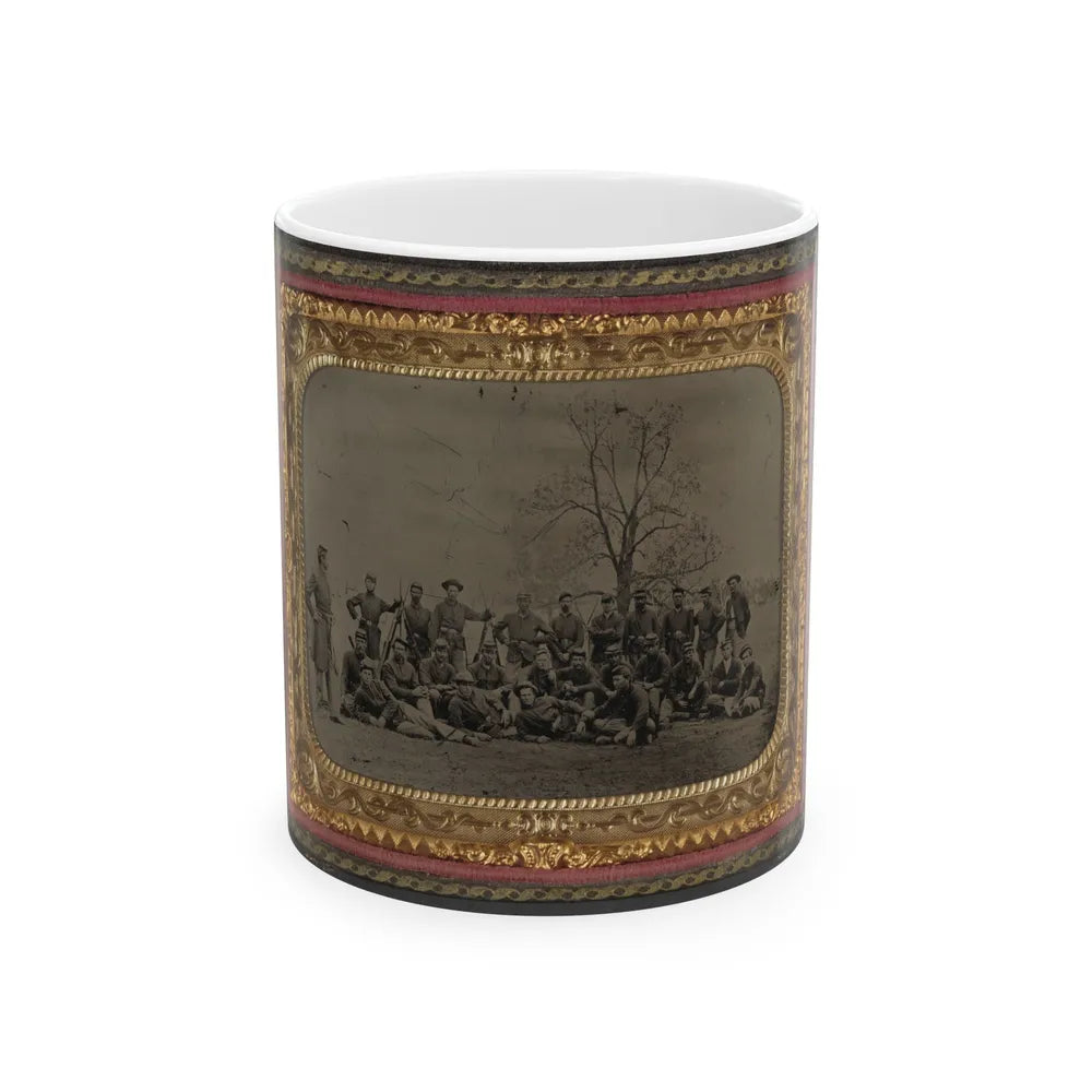 Group Of 26 Unidentified Soldiers In Union Uniforms With Stacked Bayoneted Muskets In Front Of Tree (U.S. Civil War) White Coffee Mug-11oz-Go Mug Yourself