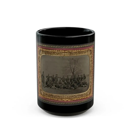 Group Of 26 Unidentified Soldiers In Union Uniforms With Stacked Bayoneted Muskets In Front Of Tree (U.S. Civil War) Black Coffee Mug 15oz - Go Mug Yourself