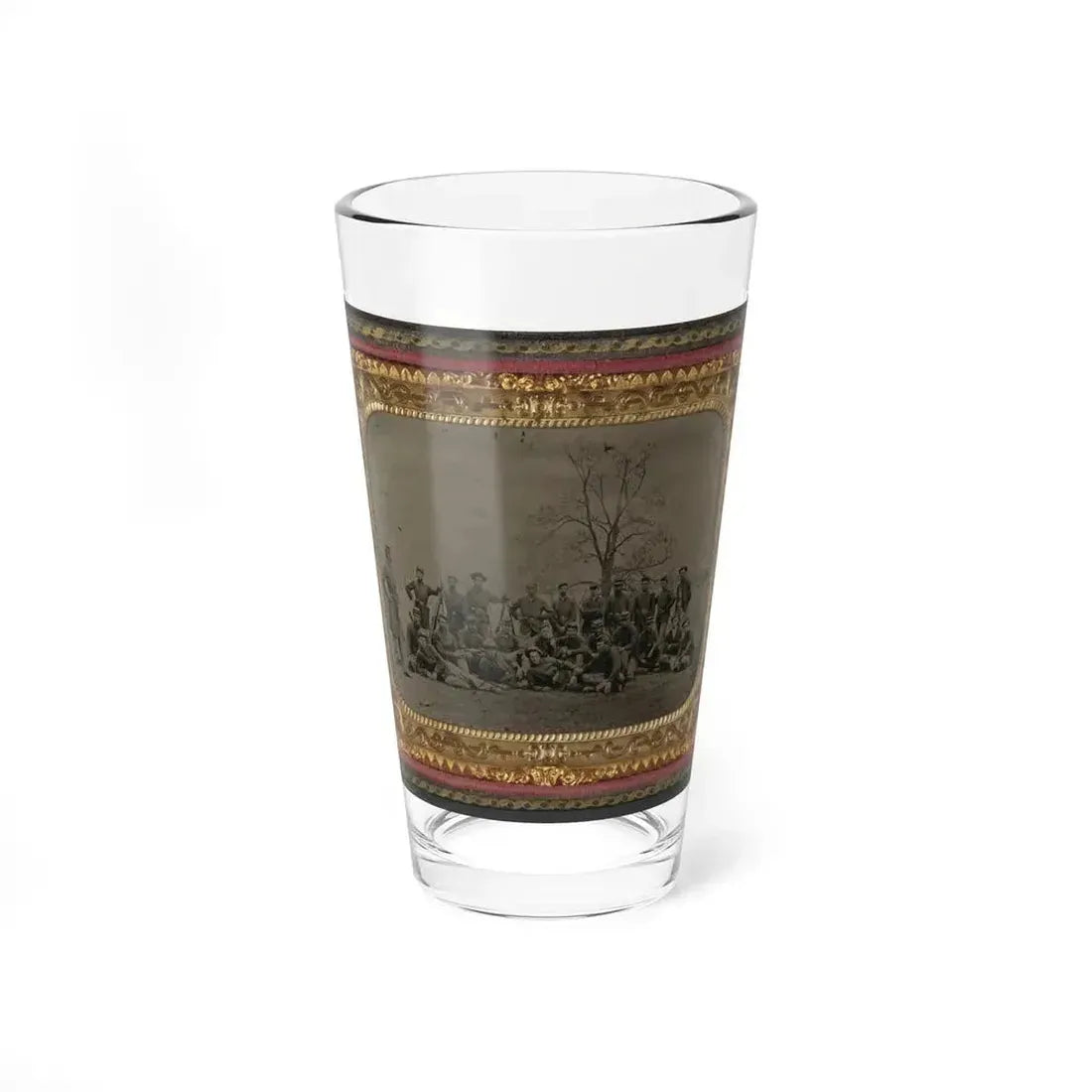 Group Of 26 Unidentified Soldiers In Union Uniforms With Stacked Bayoneted Muskets In Front Of Tree (U.S. Civil War) Pint Glass 16oz 16oz - Go Mug Yourself