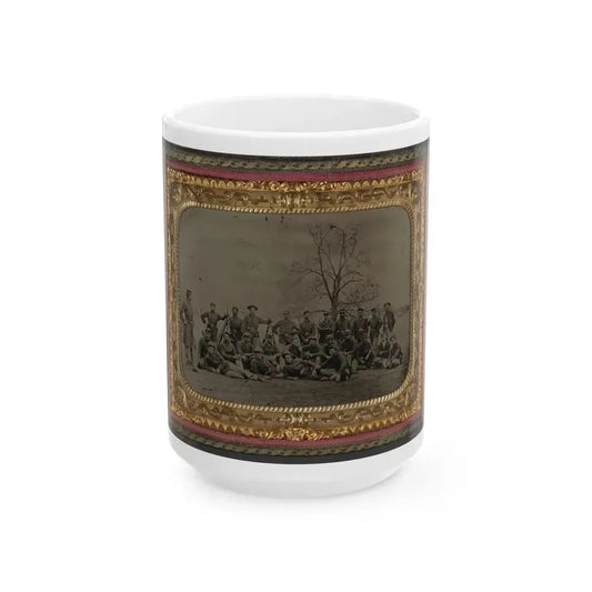 Group Of 26 Unidentified Soldiers In Union Uniforms With Stacked Bayoneted Muskets In Front Of Tree (U.S. Civil War) White Coffee Mug 15oz - Go Mug Yourself