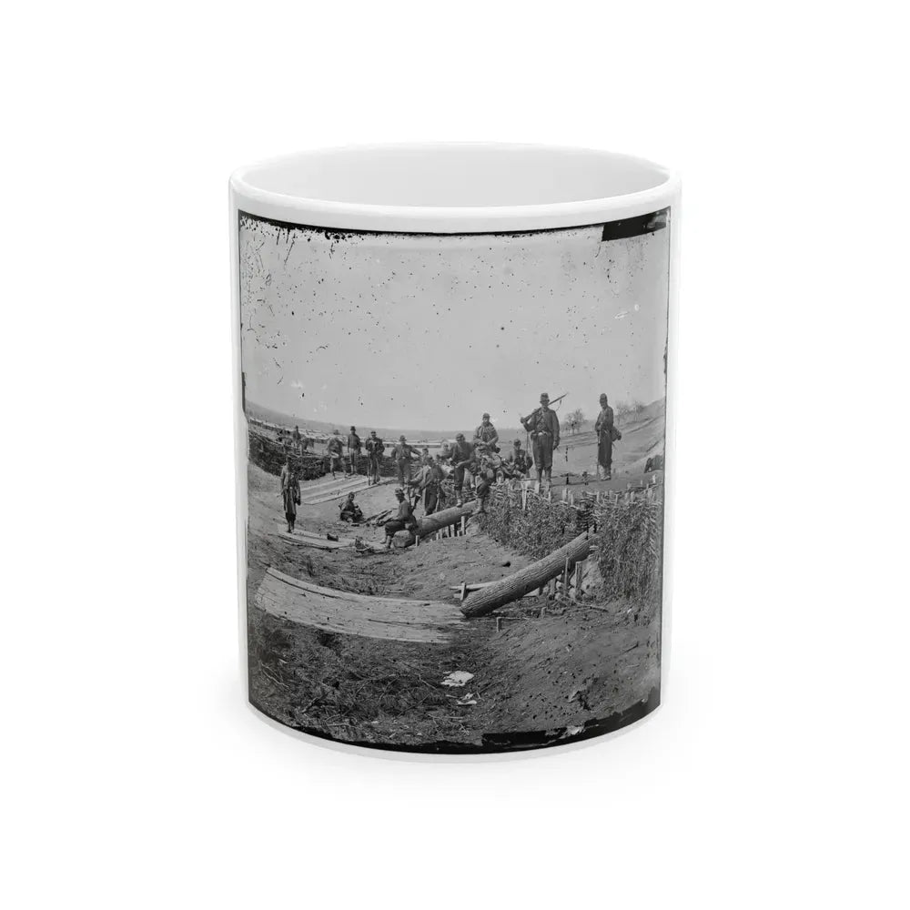 Group Of Federal Soldiers In Confederate Fort On Heights Of Centreville With Quaker Guns (U.S. Civil War) White Coffee Mug 11oz - Go Mug Yourself