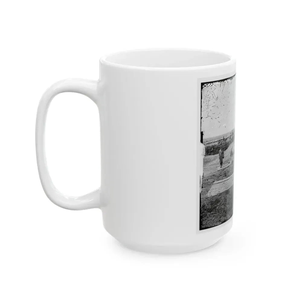 Group Of Federal Soldiers In Confederate Fort On Heights Of Centreville With Quaker Guns (U.S. Civil War) White Coffee Mug - Go Mug Yourself