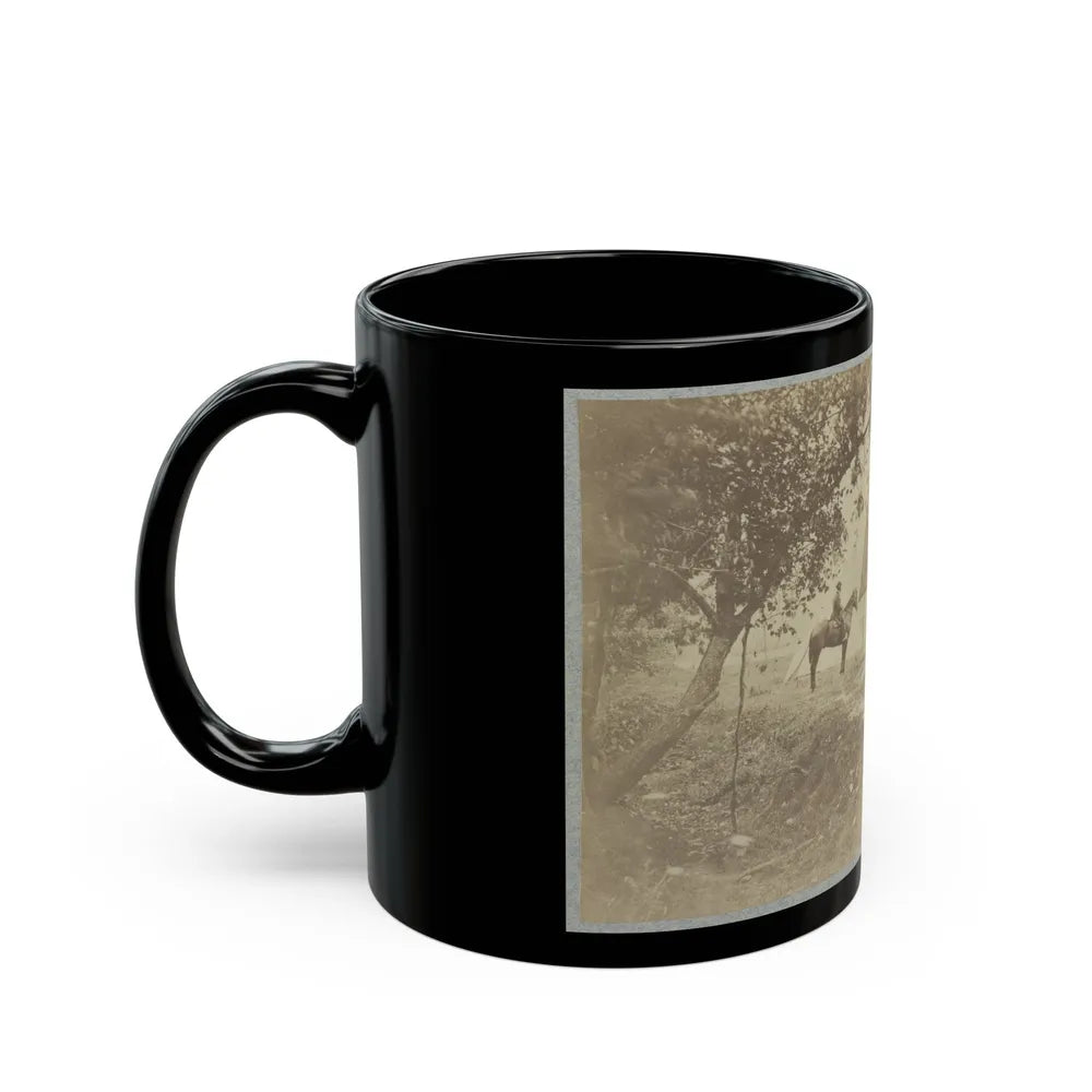 Group Of Five Officers Outside A Tent With A Man Sitting On A Horse In The Background (U.S. Civil War) Black Coffee Mug-Go Mug Yourself