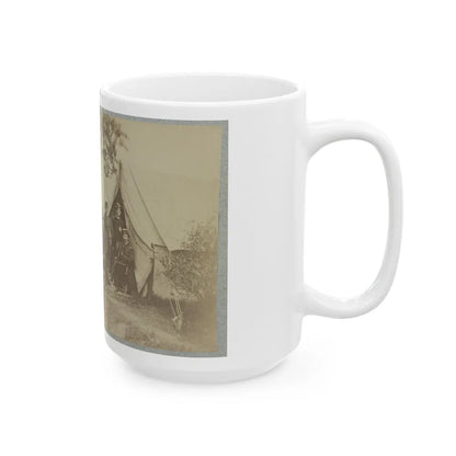 Group Of Five Officers Outside A Tent With A Man Sitting On A Horse In The Background (U.S. Civil War) White Coffee Mug-Go Mug Yourself