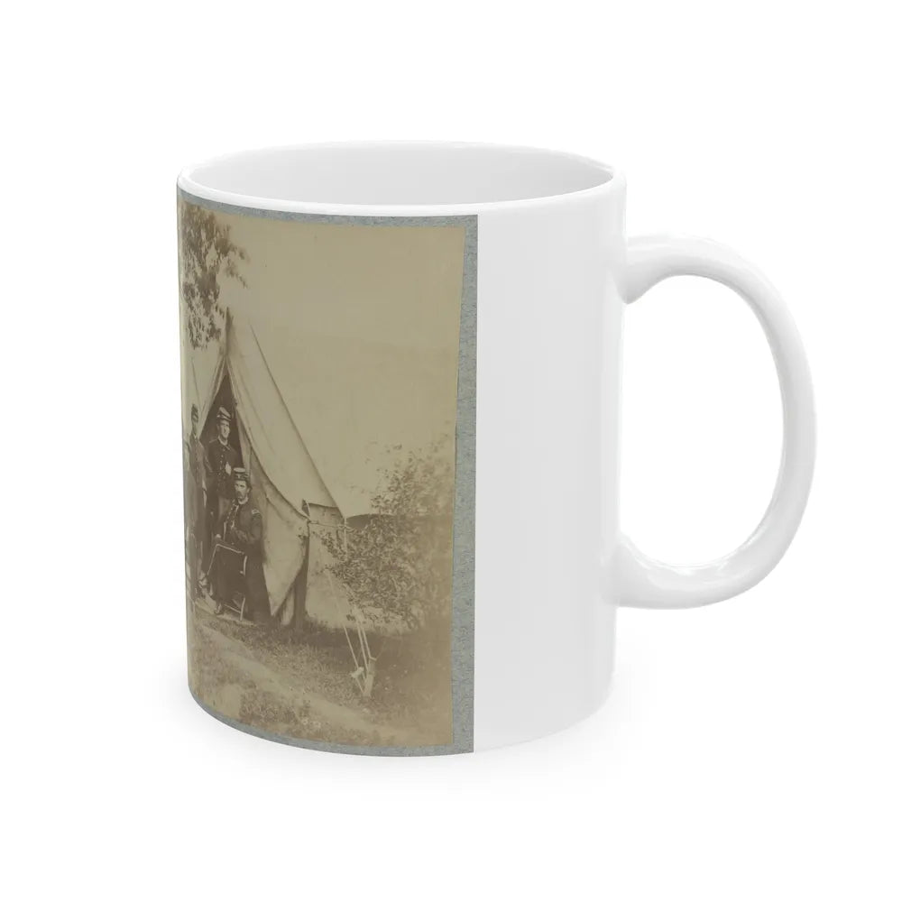 Group Of Five Officers Outside A Tent With A Man Sitting On A Horse In The Background (U.S. Civil War) White Coffee Mug-Go Mug Yourself