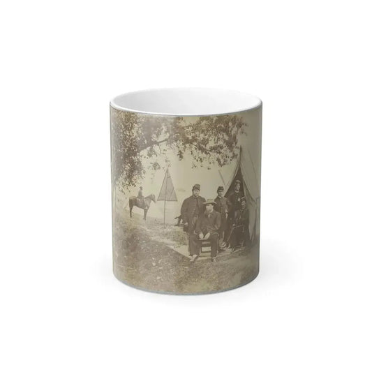Group of Five Officers Outside a Tent With a Man Sitting on a Horse in the Background (U.S. Civil War) Color Changing Coffee Mug 11oz Default Title 11oz - Go Mug Yourself