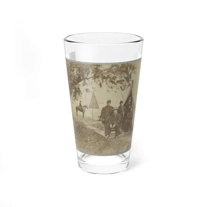 Group Of Five Officers Outside A Tent With A Man Sitting On A Horse In The Background (U.S. Civil War) Pint Glass 16oz 16oz - Go Mug Yourself