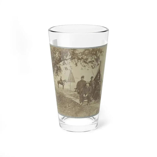 Group Of Five Officers Outside A Tent With A Man Sitting On A Horse In The Background (U.S. Civil War) Pint Glass 16oz 16oz - Go Mug Yourself