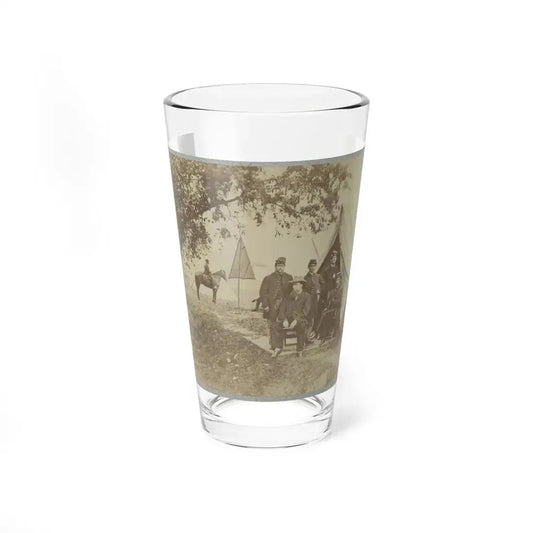 Group Of Five Officers Outside A Tent With A Man Sitting On A Horse In The Background (U.S. Civil War) Pint Glass 16oz 16oz - Go Mug Yourself
