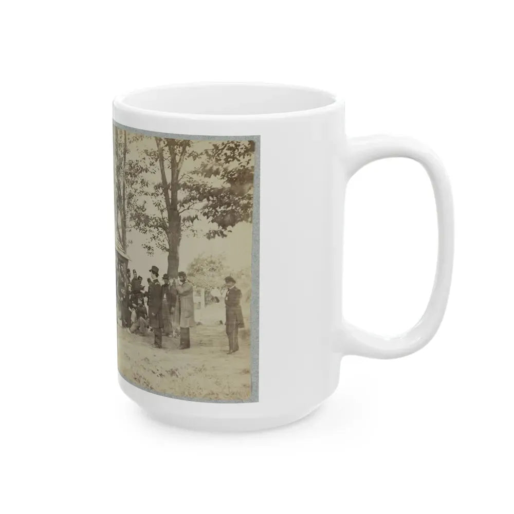 Group Of Officers And Soldiers Outside A Sutler's Store (U.S. Civil War) White Coffee Mug - Go Mug Yourself