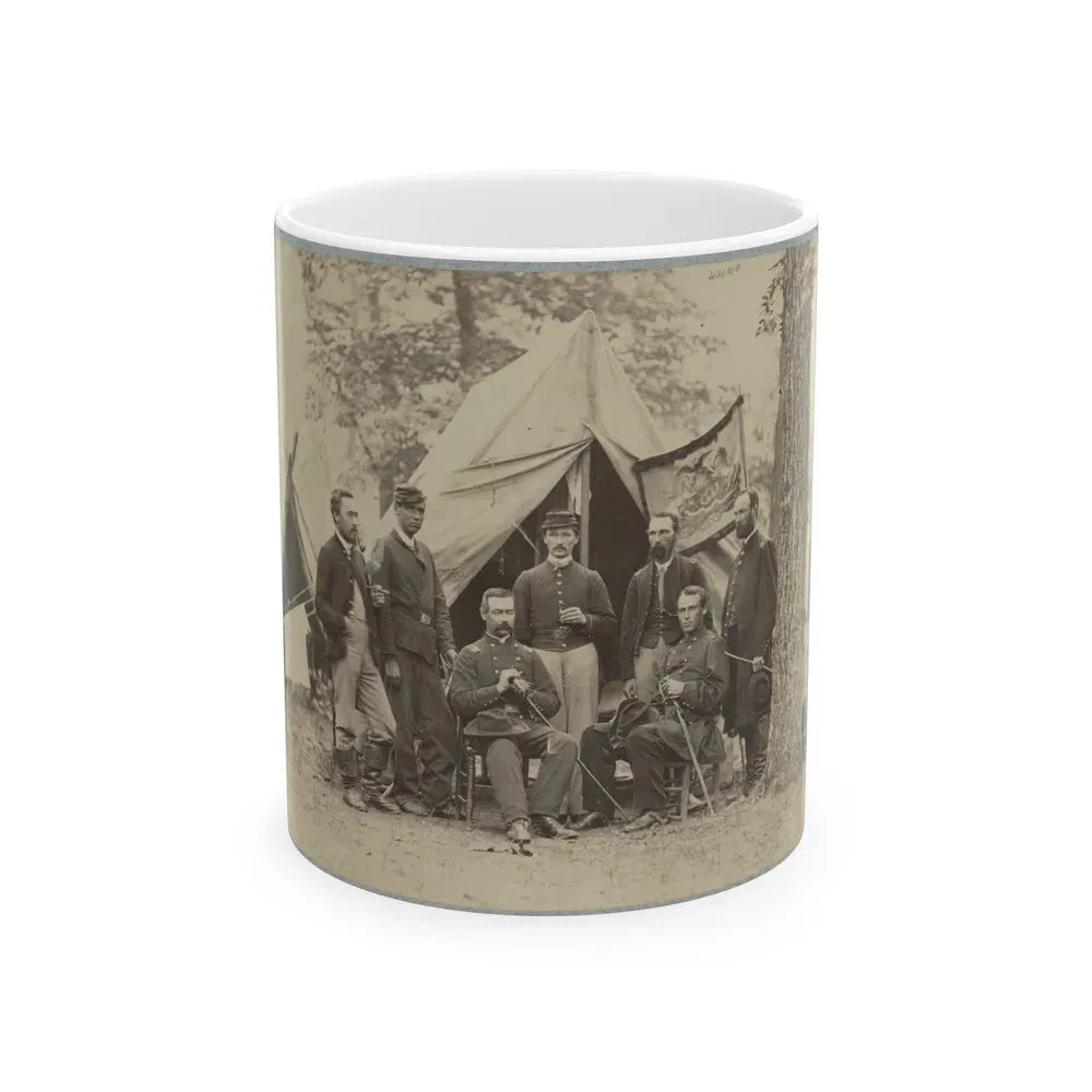 Group Of Officers In Front Of Tents (U.S. Civil War) White Coffee Mug 11oz - Go Mug Yourself