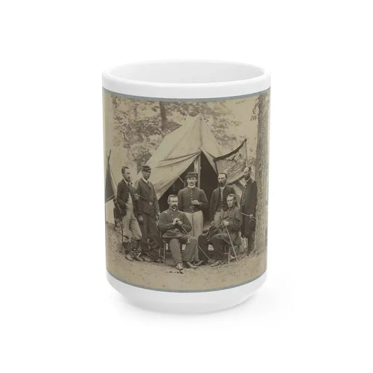 Group Of Officers In Front Of Tents (U.S. Civil War) White Coffee Mug 15oz - Go Mug Yourself