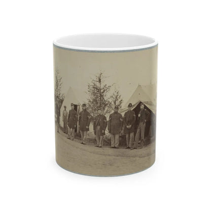 Group Of Officers Lined Up In Front Of The Tents (U.S. Civil War) White Coffee Mug-11oz-Go Mug Yourself