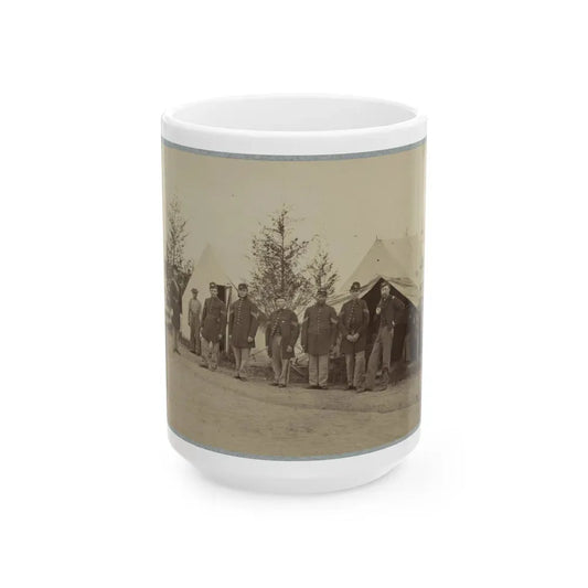 Group Of Officers Lined Up In Front Of The Tents (U.S. Civil War) White Coffee Mug 15oz - Go Mug Yourself