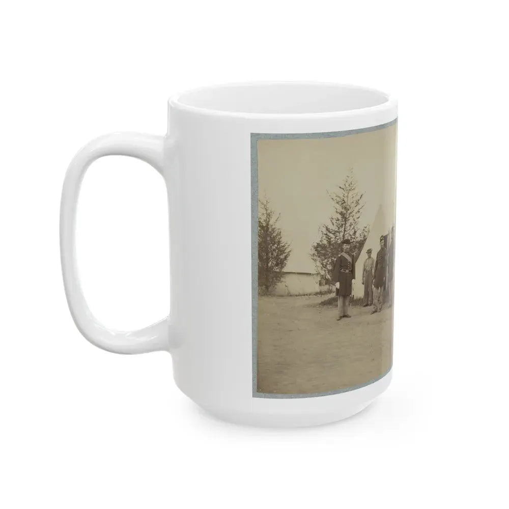 Group Of Officers Lined Up In Front Of The Tents (U.S. Civil War) White Coffee Mug - Go Mug Yourself