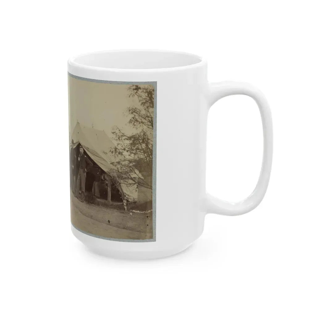 Group Of Officers Lined Up In Front Of The Tents (U.S. Civil War) White Coffee Mug - Go Mug Yourself