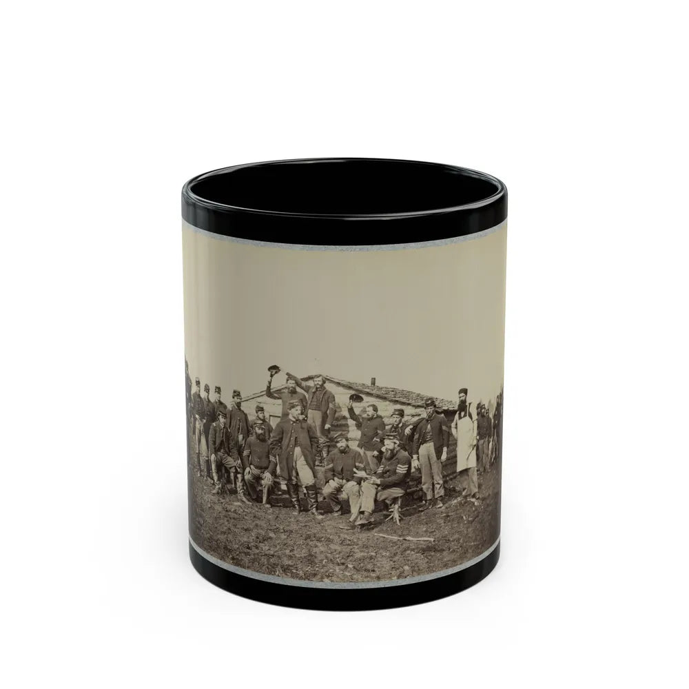 Group Of Soldiers Gathered Outside A Cabin (U.S. Civil War) Black Coffee Mug-11oz-Go Mug Yourself