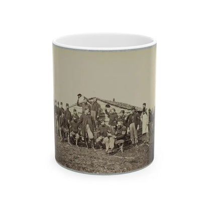 Group Of Soldiers Gathered Outside A Cabin (U.S. Civil War) White Coffee Mug-11oz-Go Mug Yourself